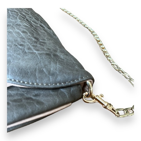 Deux Luxe Luxury Vegan Textured Leather Shoulder Bag Flap Chain Green Gray Pink - Picture 8 of 16